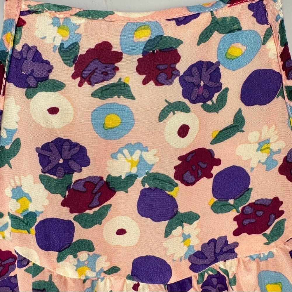REBECCA TAYLOR 100% Silk Floral Tank Top Ruffle Pink Multicolor Size 8 - Picture 3 of 13